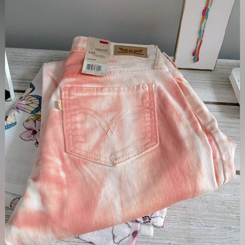 Levi’s 535 Tie Dye Legging Skinny Jeans Leggings ✨ Cream+ Peach Size 26 | marble